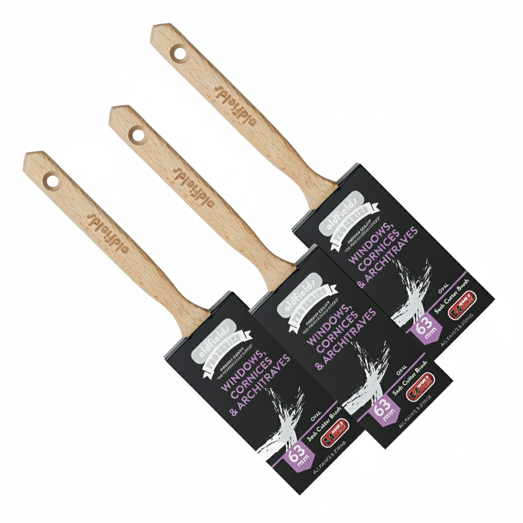 Three Oldfields 63mm Oval Sash Cutter brushes 
