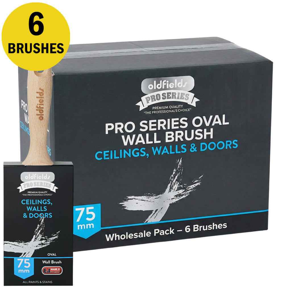 Wholesale box of 6 Oldfields Pro Series 75mm oval wall brushes for ceilings and doors