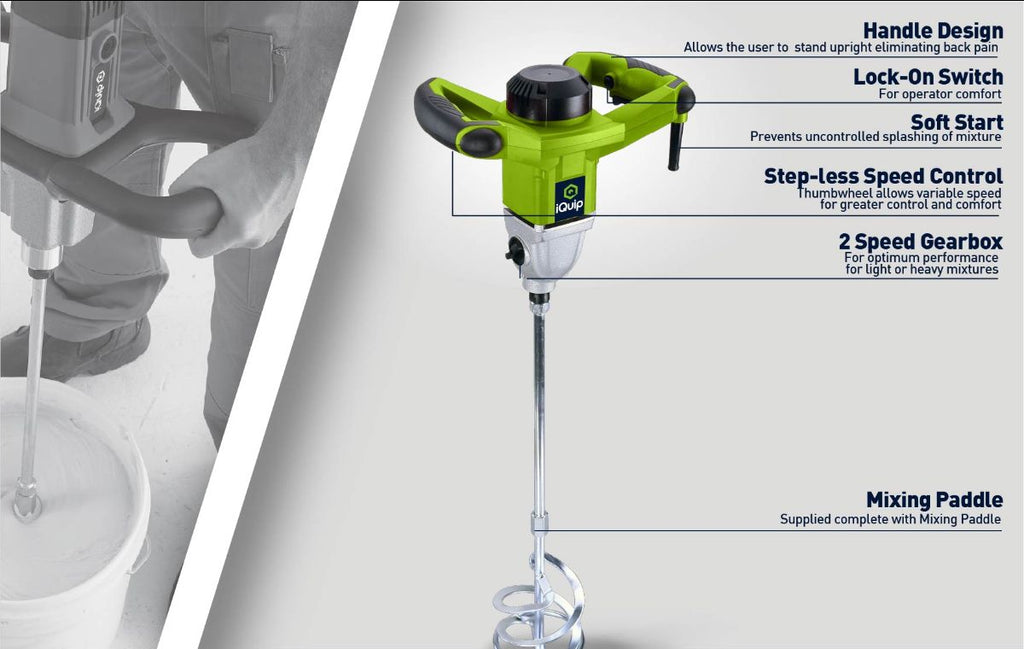 iQuip Power Mixer 1600W with Paddle - 26MP1600