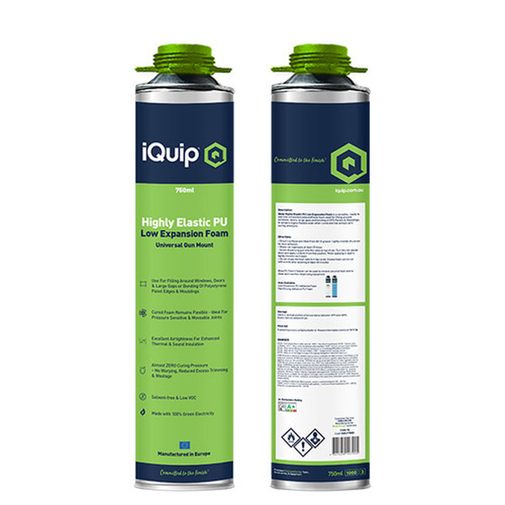 Angled view of iQuip highly elastic foam can with universal gun mount for flexible joints