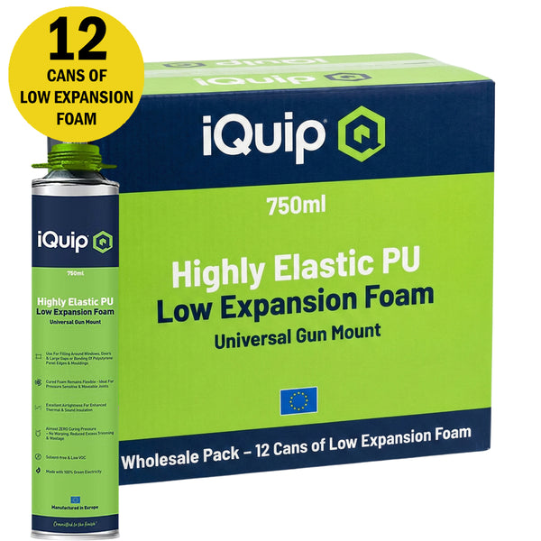 Wholesale box of 12 iQuip Highly Elastic PU Low Expansion Foam cans 750ml