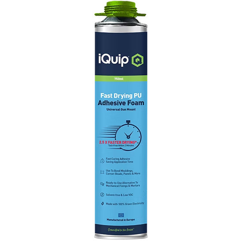 iQuip Fast Drying PU Adhesive Foam 750ml 2.5x faster drying with universal mount