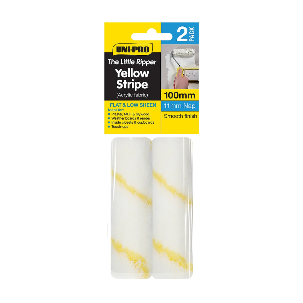 Uni-Pro Little Ripper 100mm Yellow Stripe Fabric Covers 2 Pack 11mm Nap - Box of 6