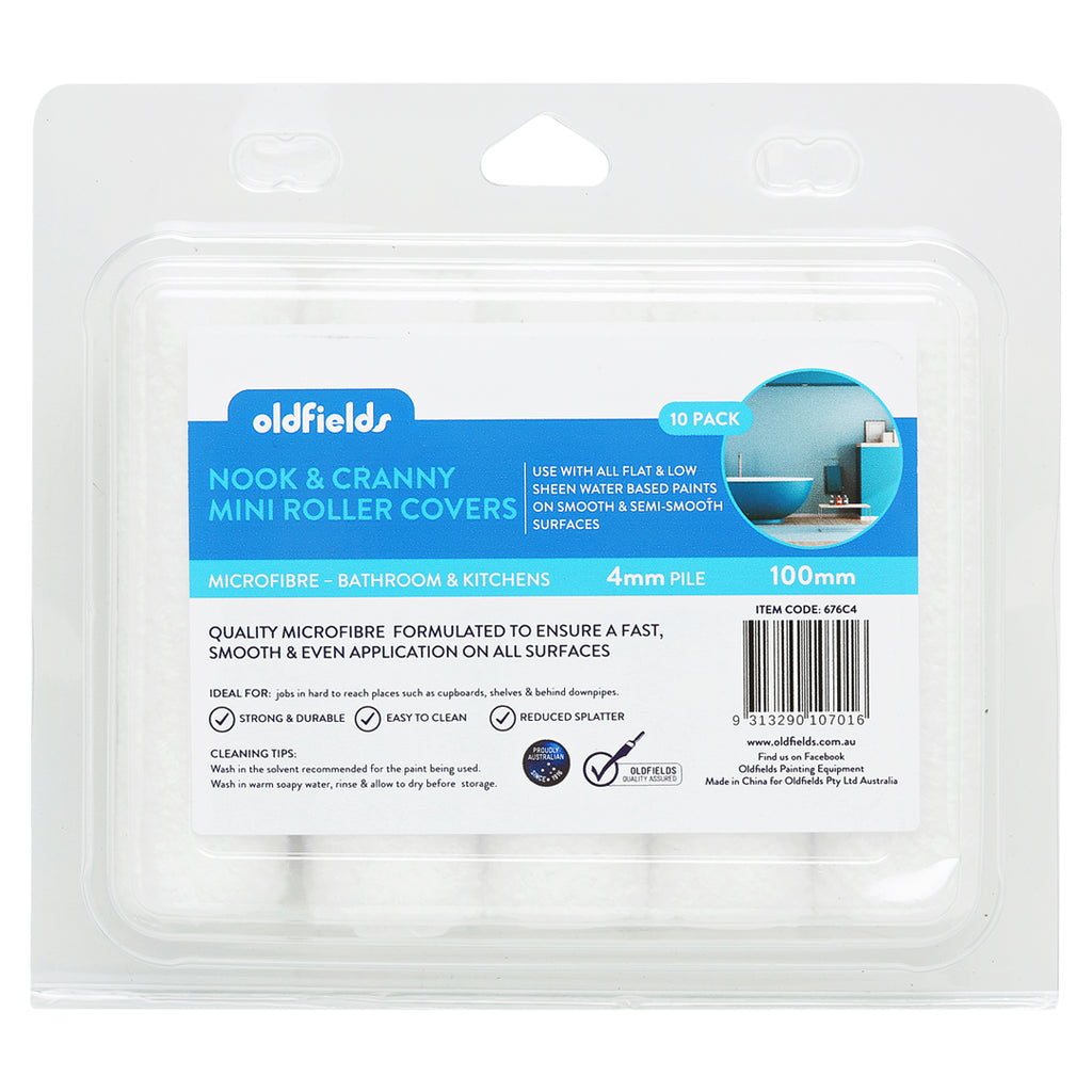 Oldfields 100mm mini roller covers, 4mm pile microfibre for bathrooms and kitchens
