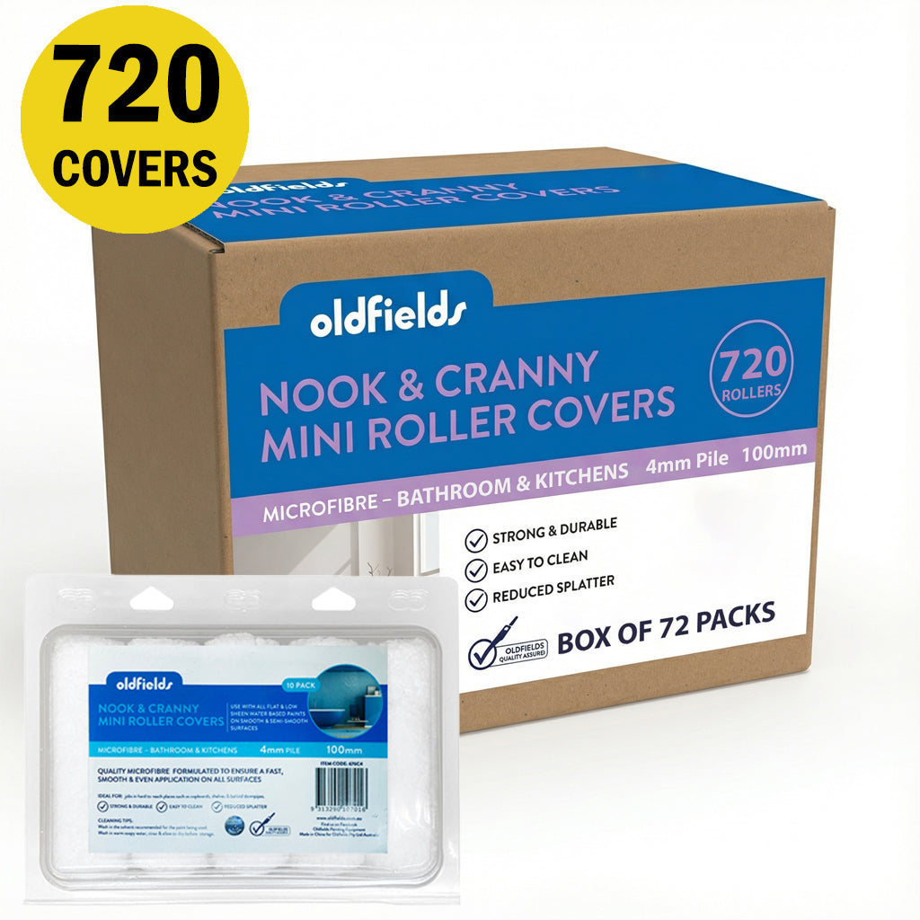 Wholesale box of 720 Oldfields 100mm mini rollers, 4mm short pile for smooth finish