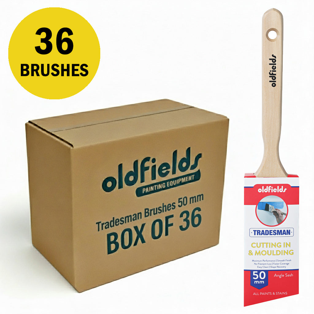 Bulk pack of 36 Oldfields Tradesman 50mm angled paint brushes, synthetic filaments