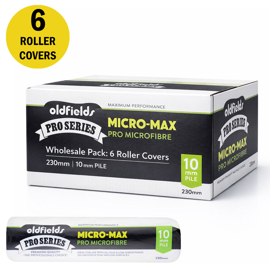 Bulk box of 6 Oldfields Micro-Max 230mm roller covers for professional broad wall painting