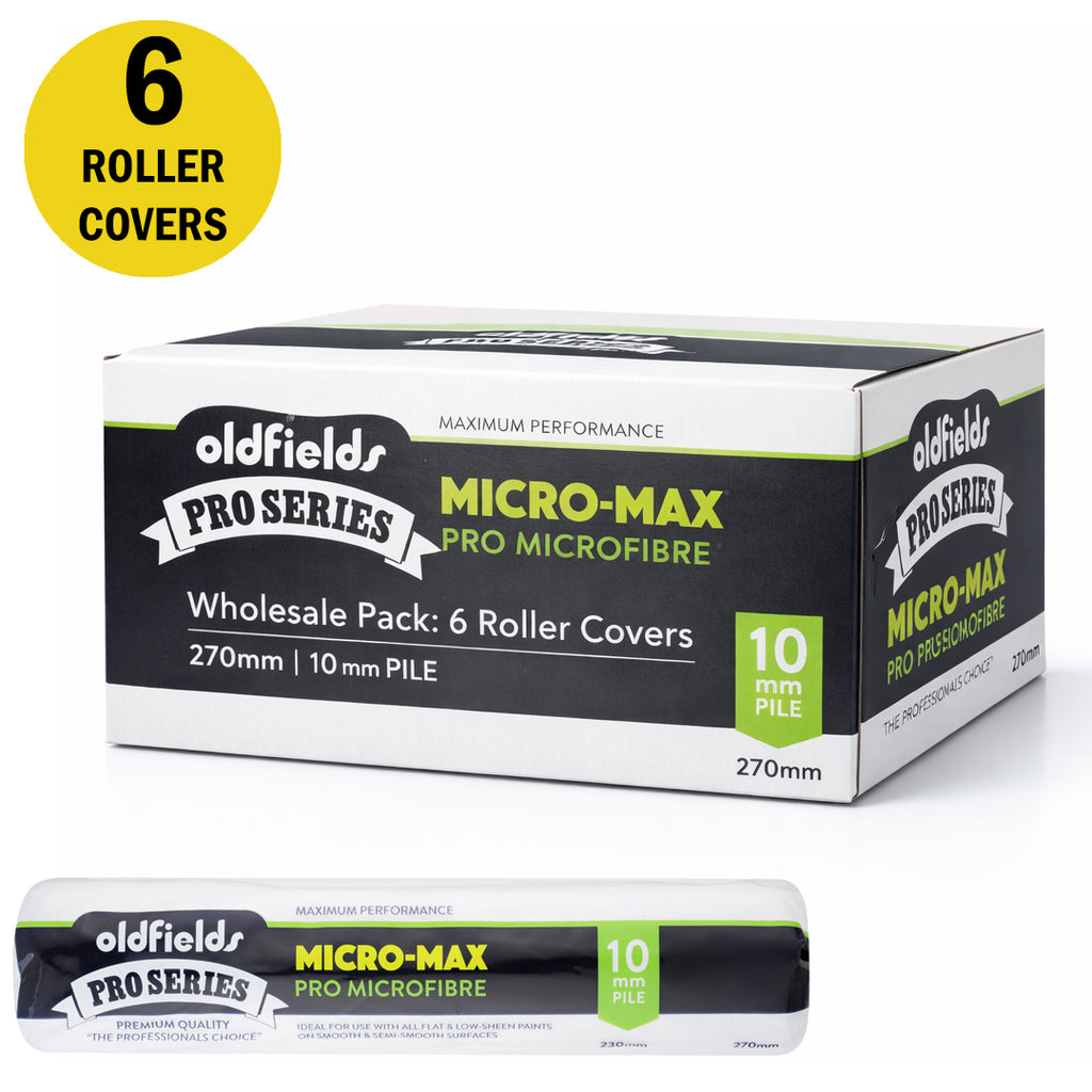 Trade pack of 6 Oldfields Micro-Max 270mm roller covers with 10mm pile for large ceilings