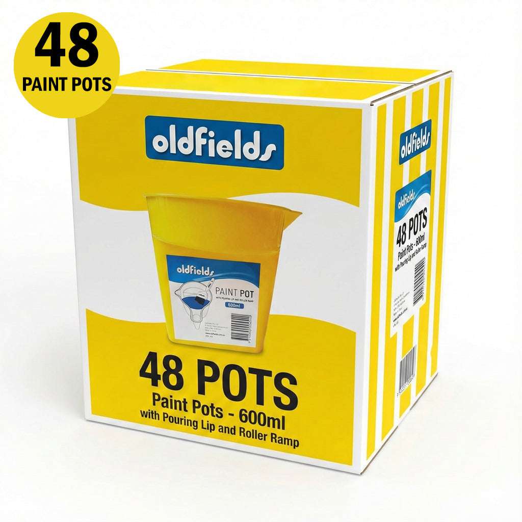 Trade pack of 48 Oldfields 600ml paint pots with roller ramp and pouring lip