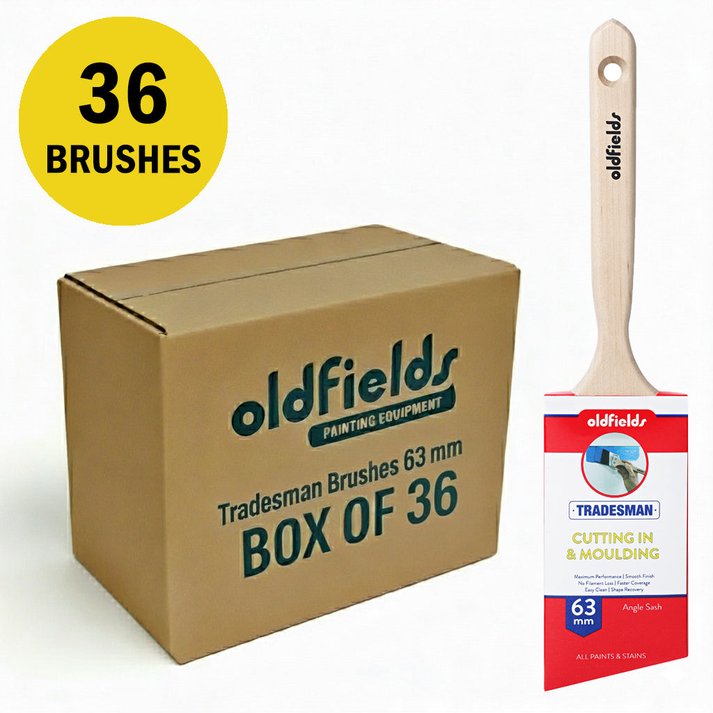 Bulk pack of 36 Oldfields Tradesman 63mm angled paint brushes, stainless ferrules