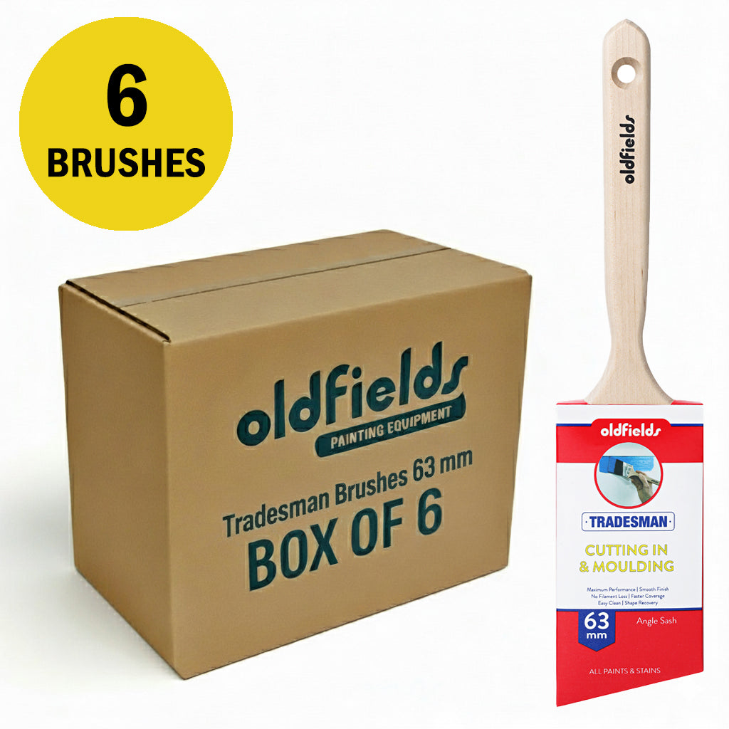 Pack of 6 Oldfields Tradesman 63mm angled sash cutters for precision painting