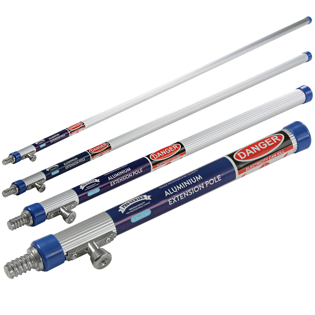 Range of Oldfields Pro Series aluminium extension poles showing all available sizes