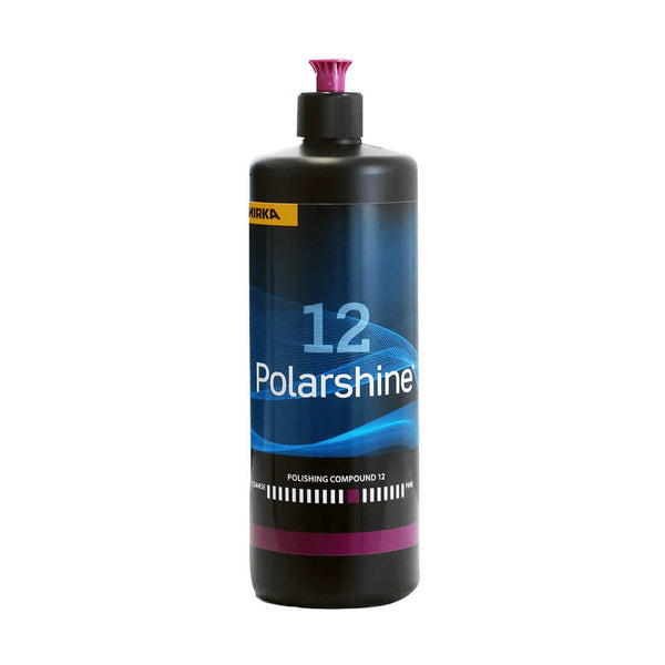 1-litre bottle of Mirka Polarshine 12 water-based polishing compound for a high-gloss finish