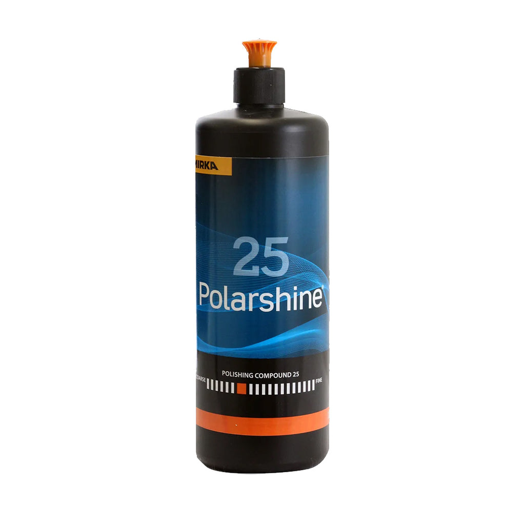 1-litre bottle of Mirka Polarshine 25 coarse polishing compound for marine gelcoat restoration
