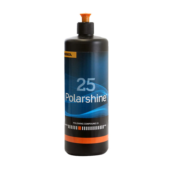 1-litre bottle of Mirka Polarshine 25 coarse polishing compound for marine gelcoat restoration