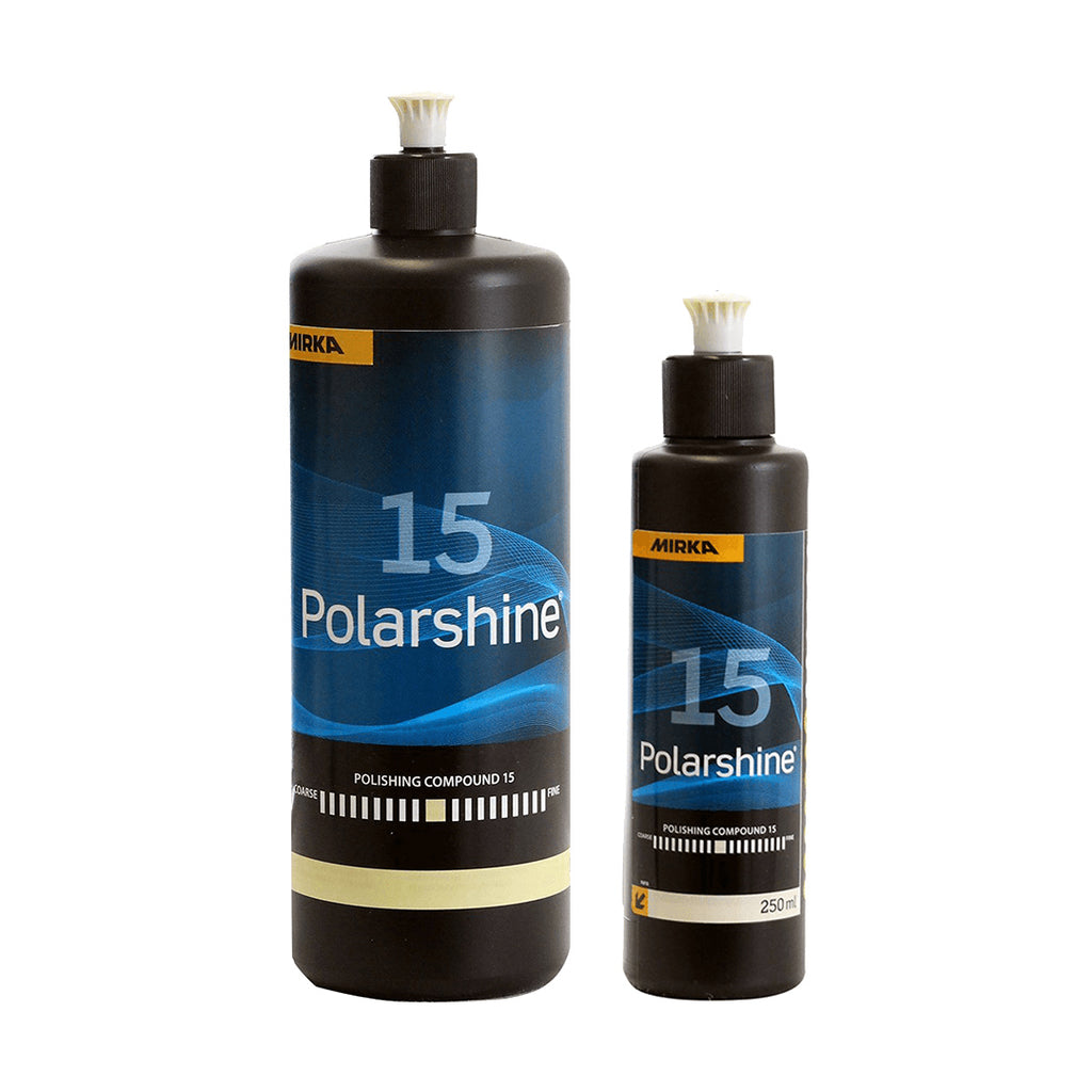 Side view of Mirka Polarshine 15 water-based and silicone-free compound