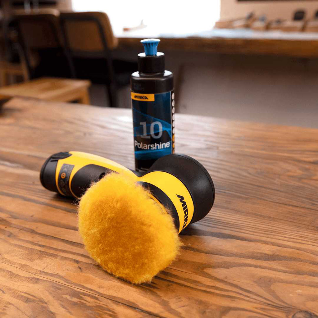 Close-up of Mirka Polarshine 10 being used for single-step automotive paint correction
