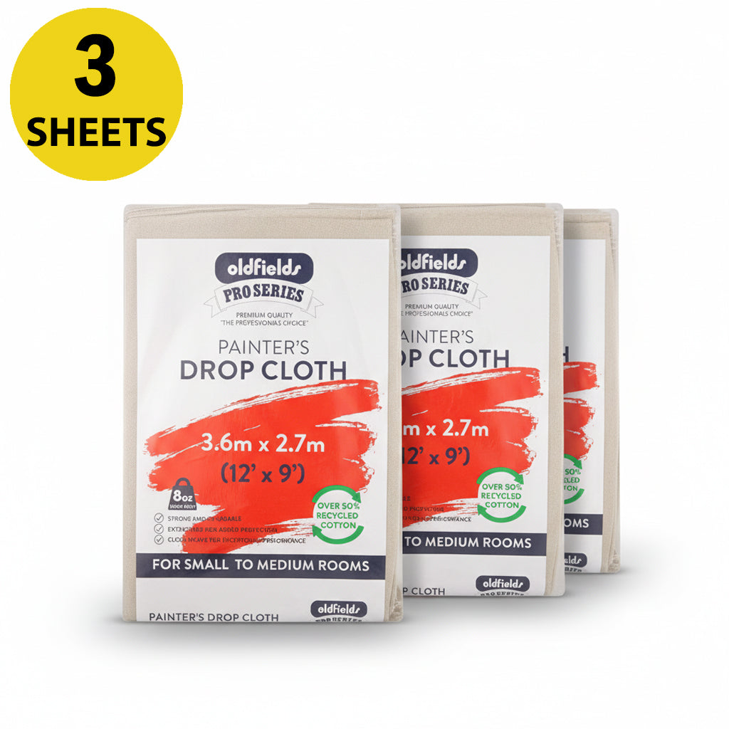Bulk pack of 3 Oldfields Pro Series 3.6m x 2.7m drop cloths for furniture protection