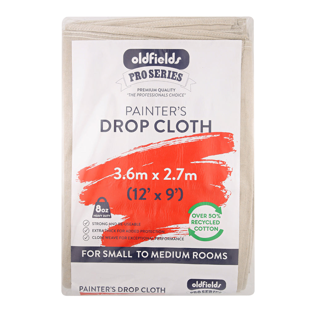 Oldfields Pro Series 3.6m x 2.7m drop cloth for small to medium rooms, heavy-duty 8oz