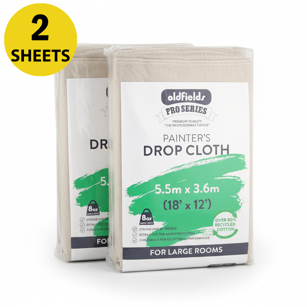 Bulk pack of 2 Oldfields Pro Series 5.5m x 3.6m drop cloths for large room protection
