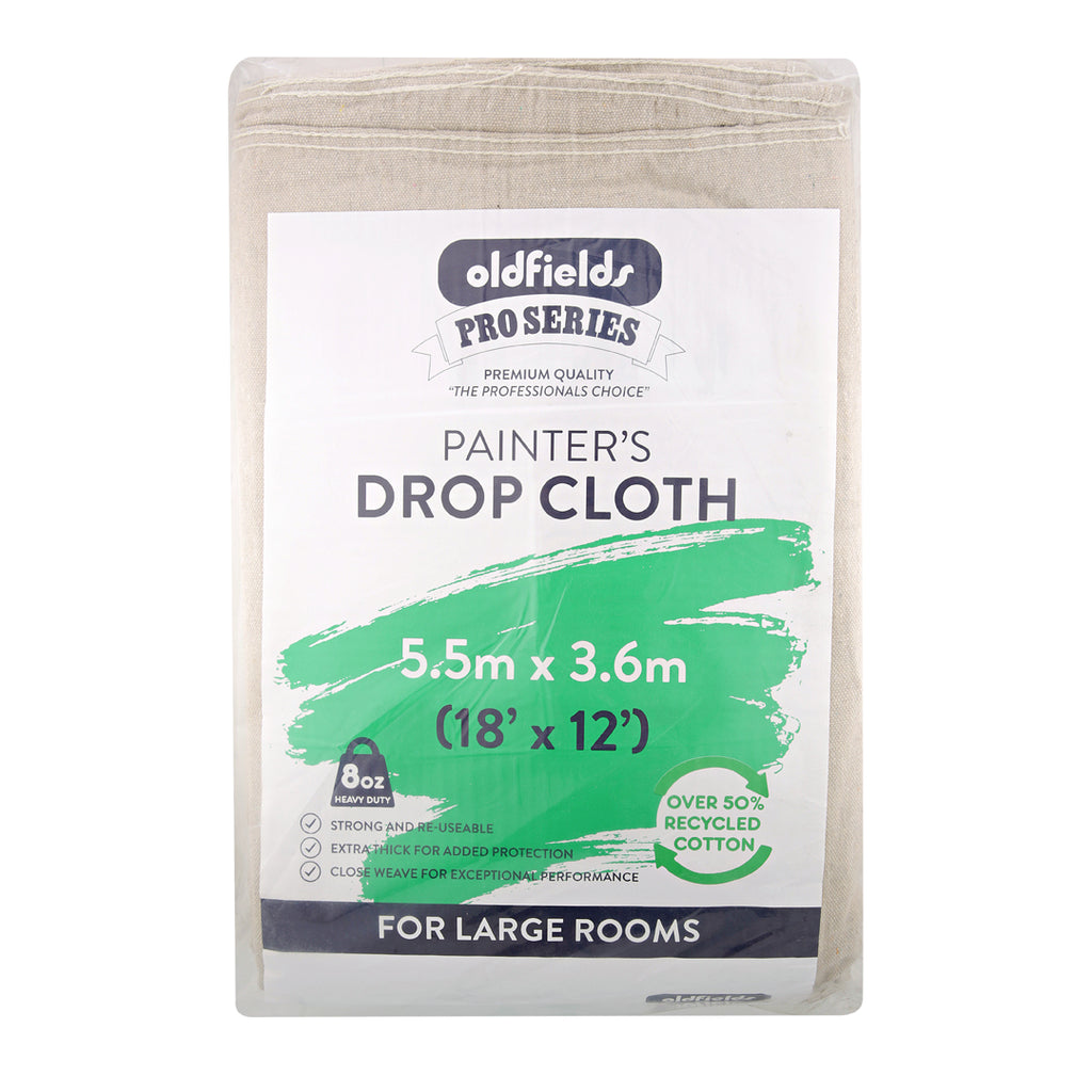 Oldfields Pro Series 5.5m x 3.6m painter's drop cloth for large rooms, heavy-duty 8oz