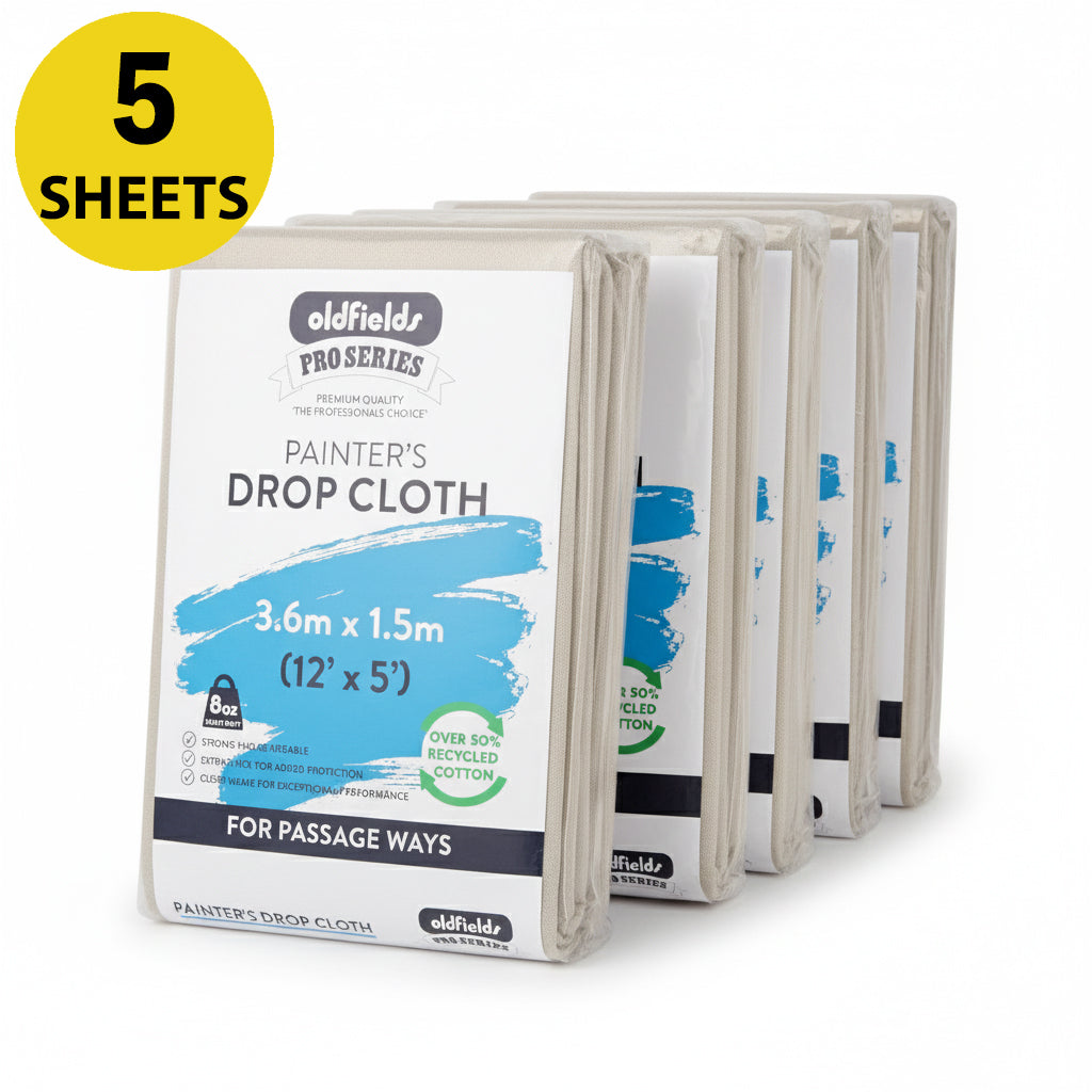 Bulk pack of 5 Oldfields Pro Series 3.6m x 1.5m drop cloths for hallways and corridors