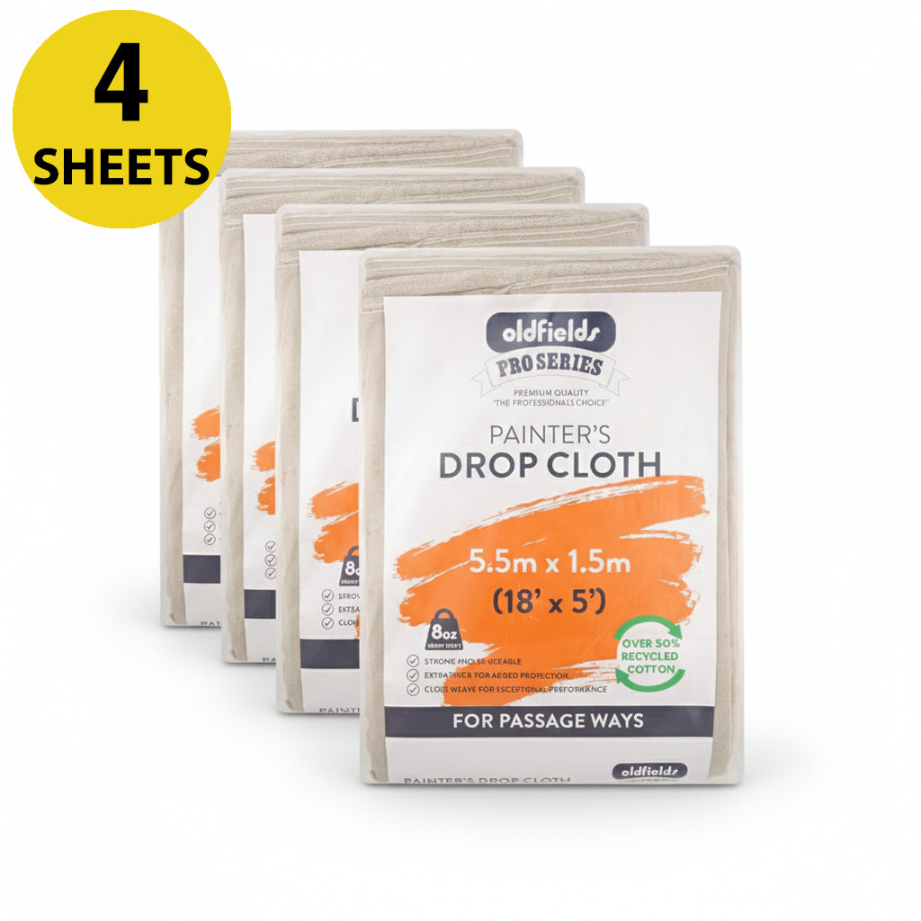 Bulk pack of 4 Oldfields Pro Series 5.5m x 1.5m drop cloths for corridors and stairs