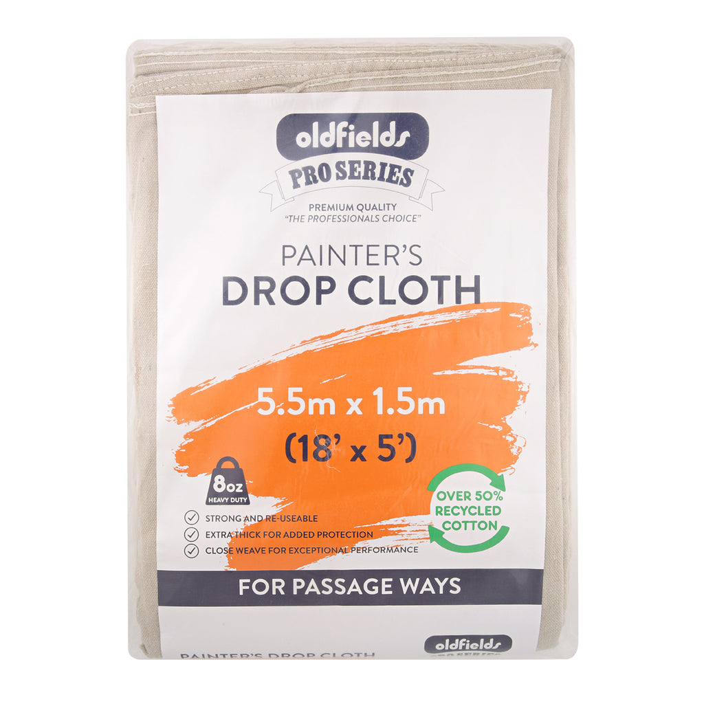 Oldfields Pro Series 5.5m x 1.5m painter's drop cloth for long hallways, heavy-duty 8oz