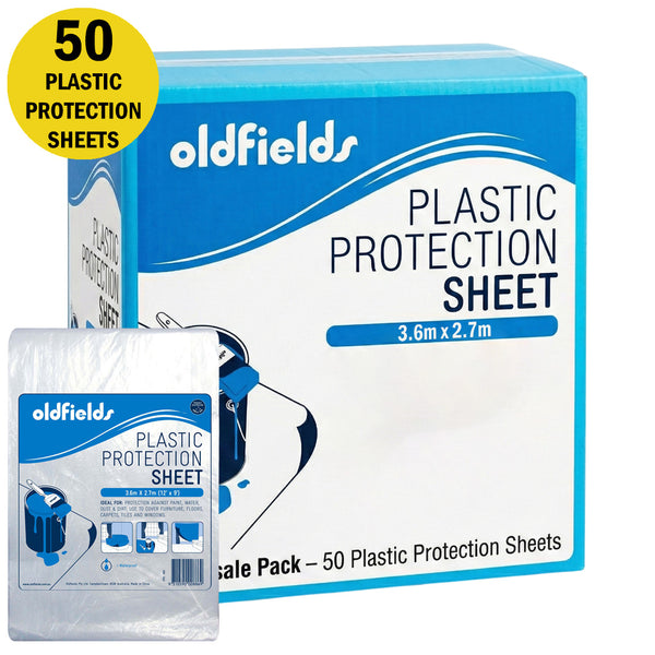Wholesale box of 50 Oldfields 3.6m x 2.7m plastic protection sheets for trade use