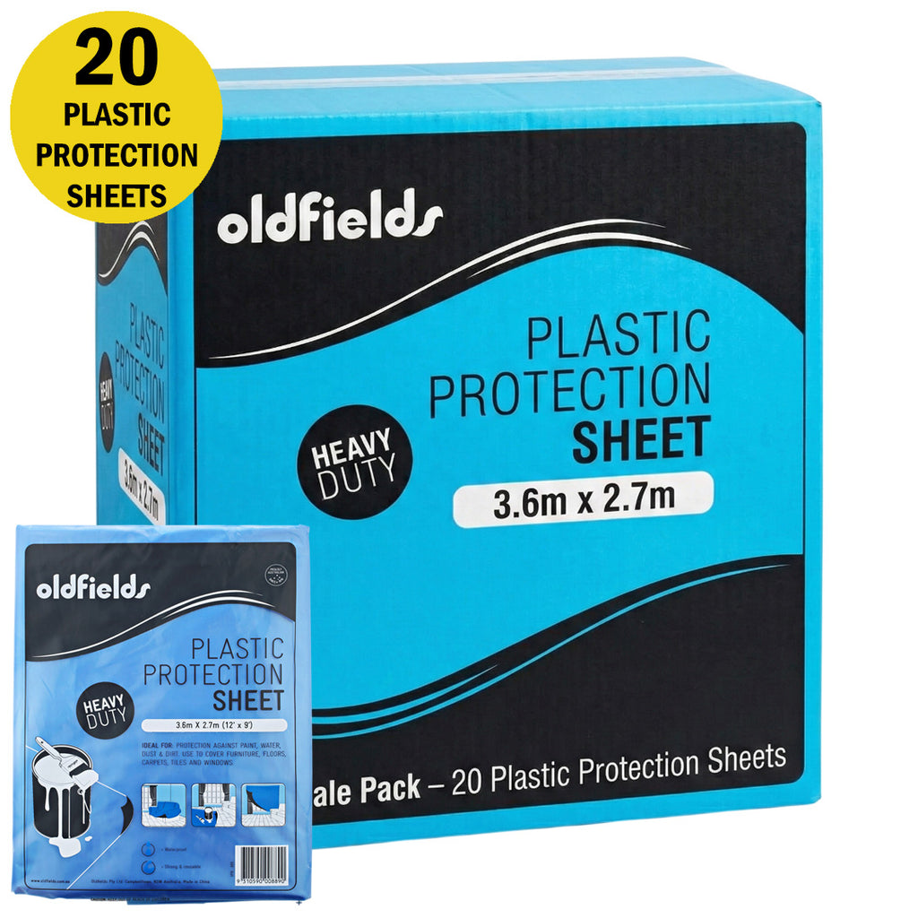 Wholesale box of 20 Oldfields heavy duty 3.6m x 2.7m blue plastic protection sheets