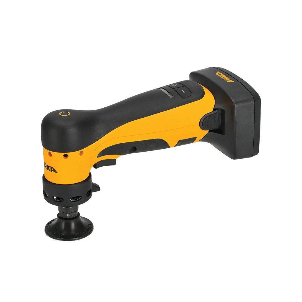 Mirka ANGOS ARG-B 200 cordless grinder with a 55mm pad and 10.8V battery