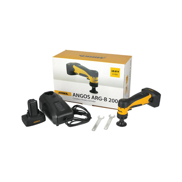 Mirka ANGOS ARG-B 200 kit including 5.0Ah batteries, charger, and wrenches