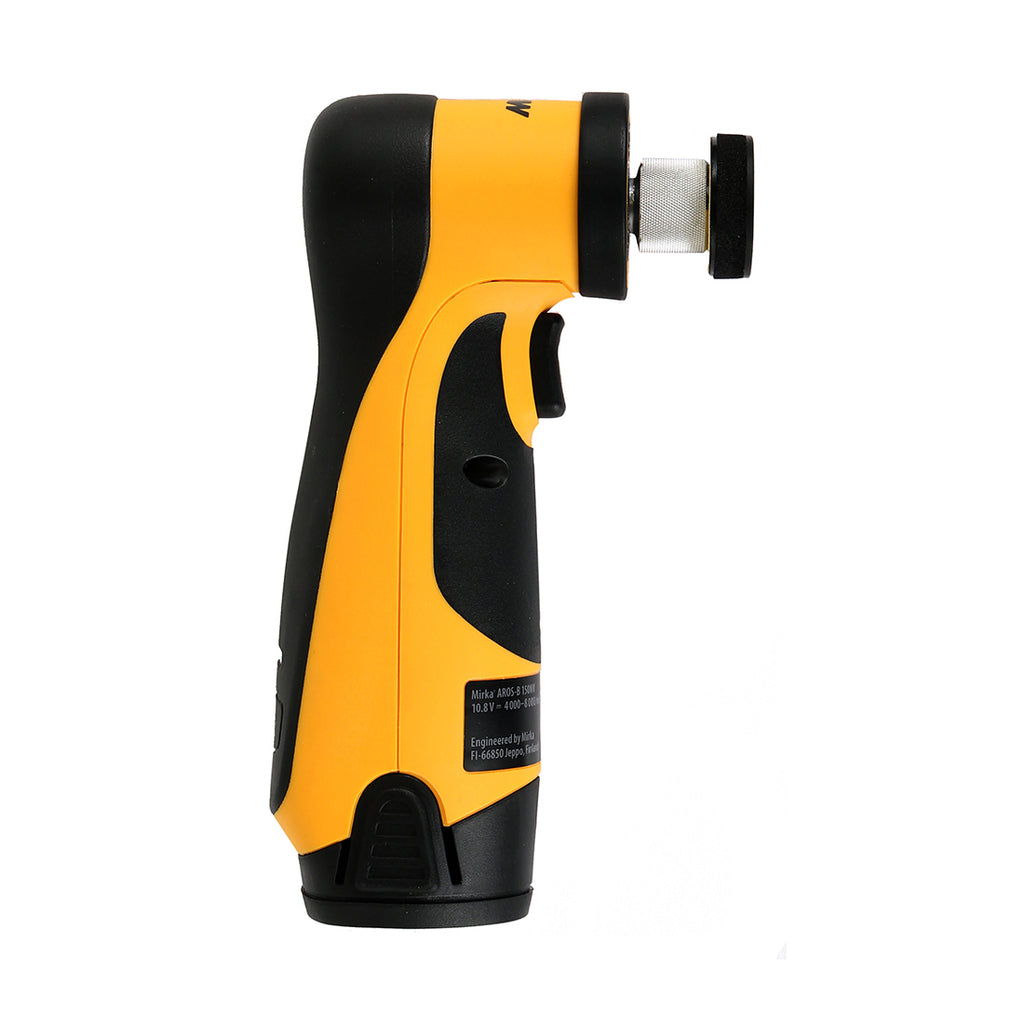 Side profile of the lightweight 10.8V Mirka AROS-B cordless sander for professional use