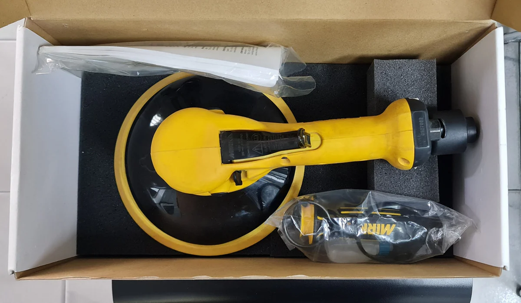 Mirka ROS2 850CV sander kit in box with central vacuum attachments and manuals