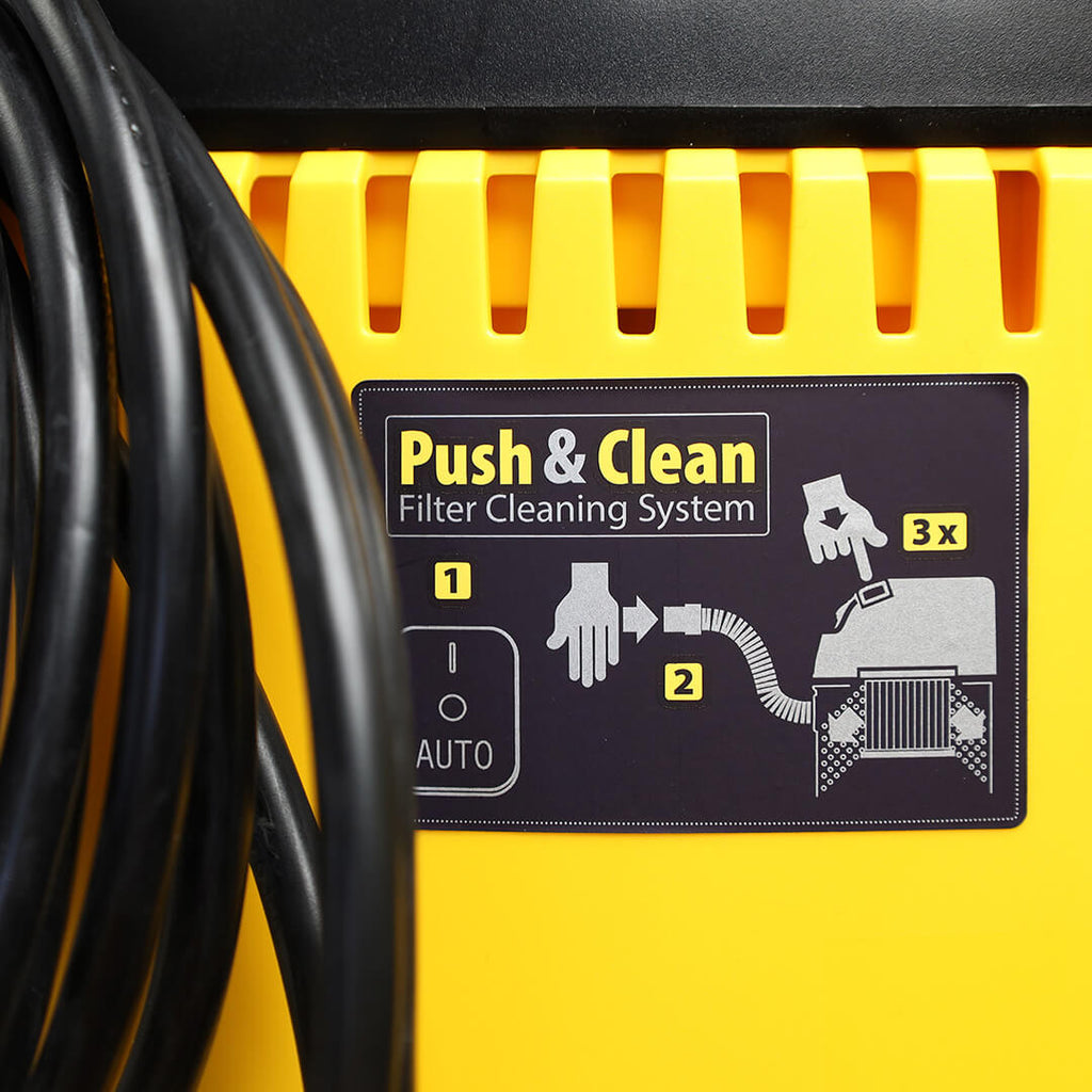 Filter cleaning system diagram on a Mirka dust extractor for maintaining suction