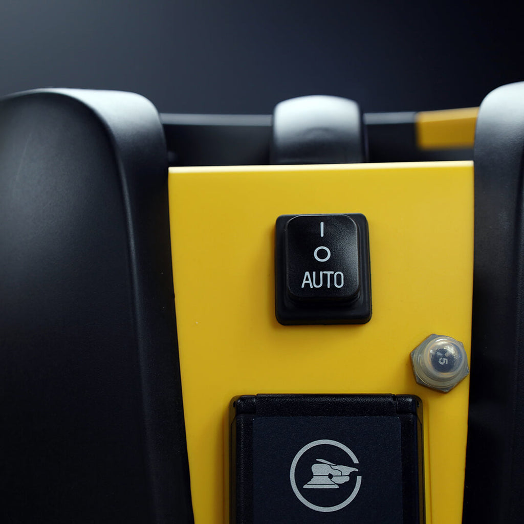 Close-up of Mirka AutoStart switch and power socket for seamless power tool integration