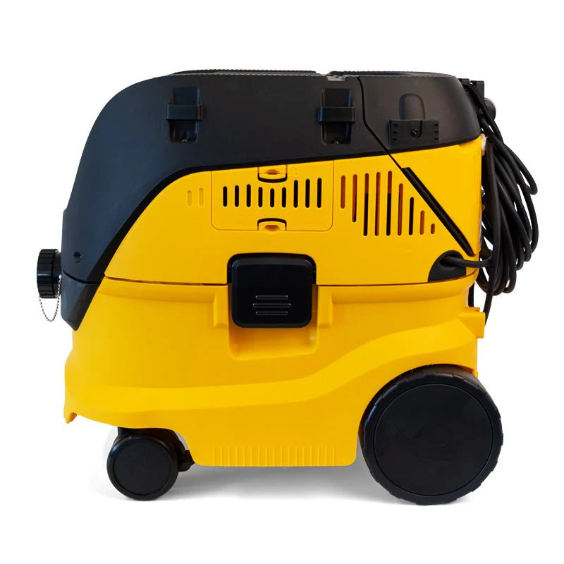 Compact Mirka DE 1230 M AFC 1200W vacuum unit on wheels for easy transport