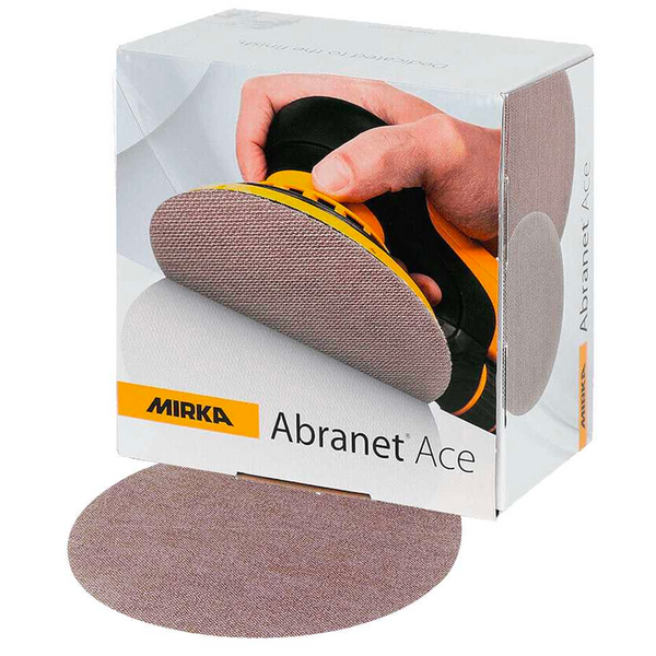 Dispenser box of Mirka Abranet Ace 125mm ceramic net discs with a professional sander