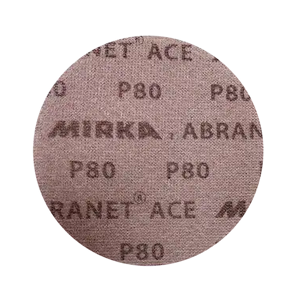 Close-up of a P80 grit Abranet Ace net disc showing the premium ceramic grain