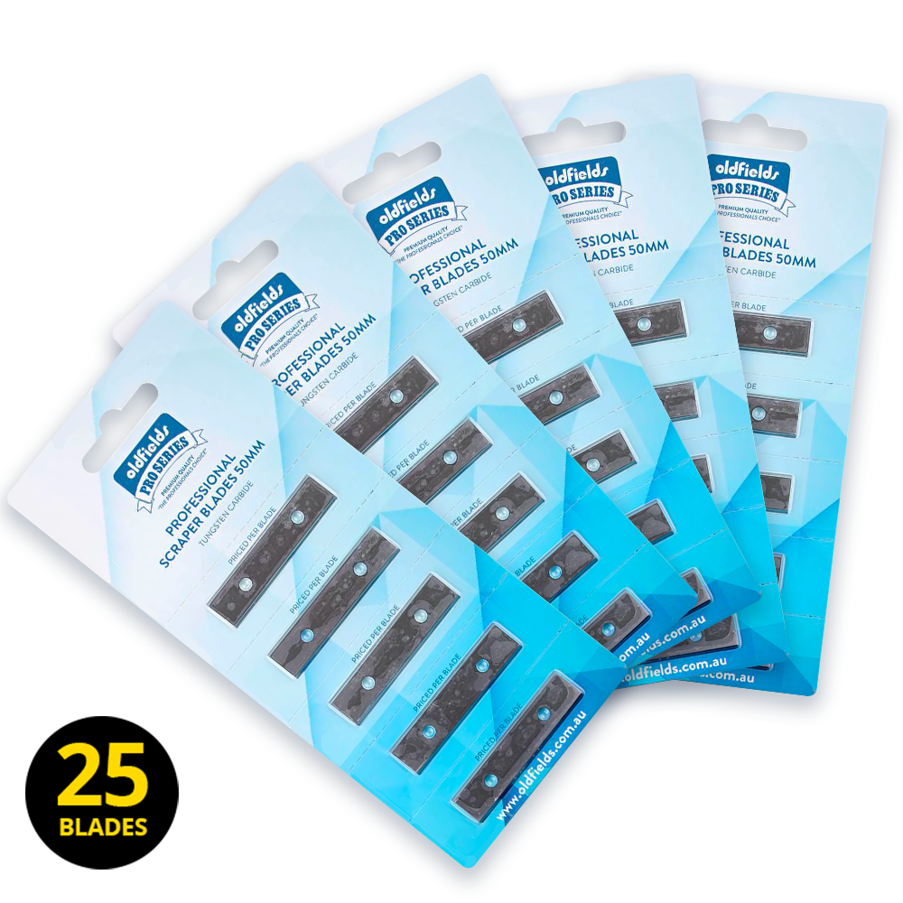5 x 5 Oldfields Pro Series Tungsten Carbide 50mm Scraper Blades - Bulk Special