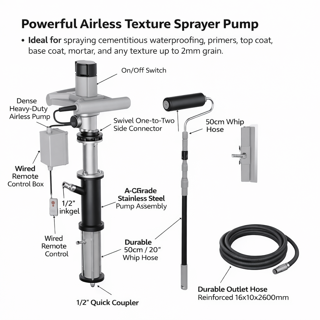 DAN'S Putty & Plaster Texture Pump - Auger System - Up to 2mm Grain