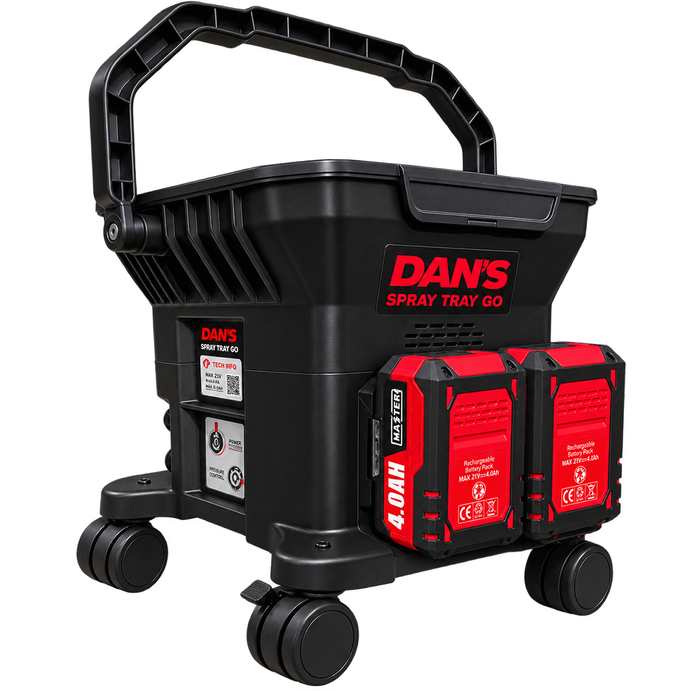 DAN’S Cordless Airless Cart Paint Sprayer – Tray Spray Go (Wheeled Unit - Black)