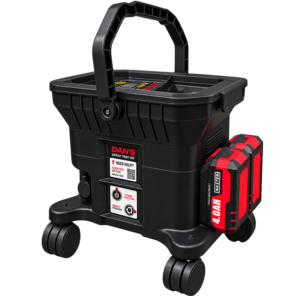 DAN’S Cordless Airless Cart Paint Sprayer – Tray Spray Go (Wheeled Unit - Black)