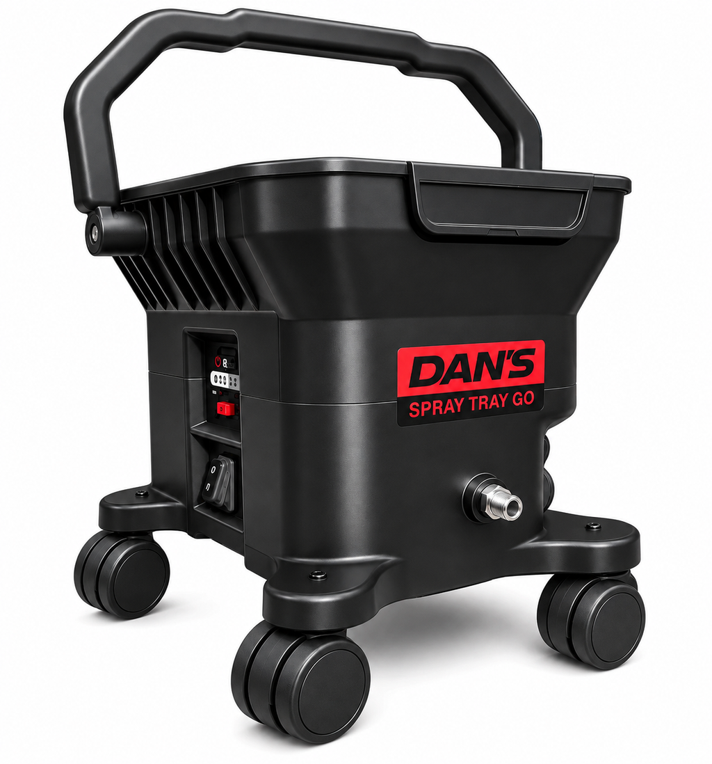 DAN’S Cordless Airless Cart Paint Sprayer – Tray Spray Go (Wheeled Unit - Black)