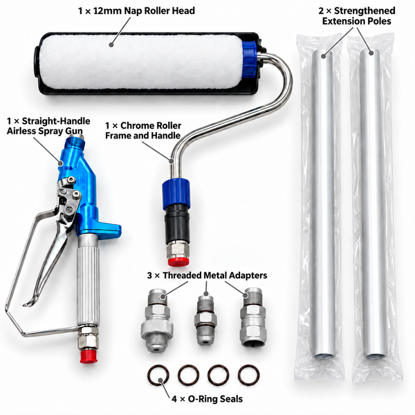 DAN’S 12mm Nap Airless Pressure Paint Roller Kit with 1m Extension Pole & Spray Gun – 248 Bar