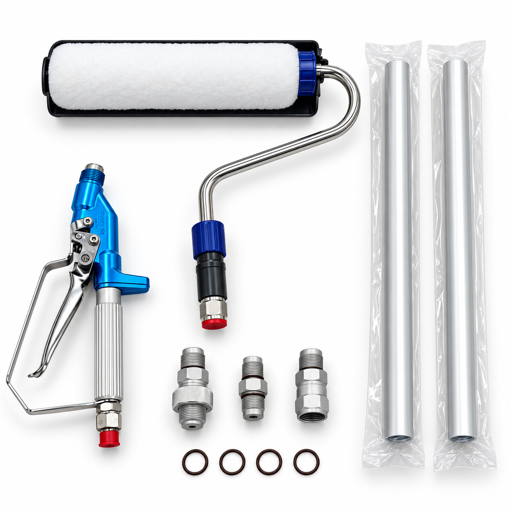 DAN’S 12mm Nap Airless Pressure Paint Roller Kit with 1m Extension Pole & Spray Gun – 248 Bar