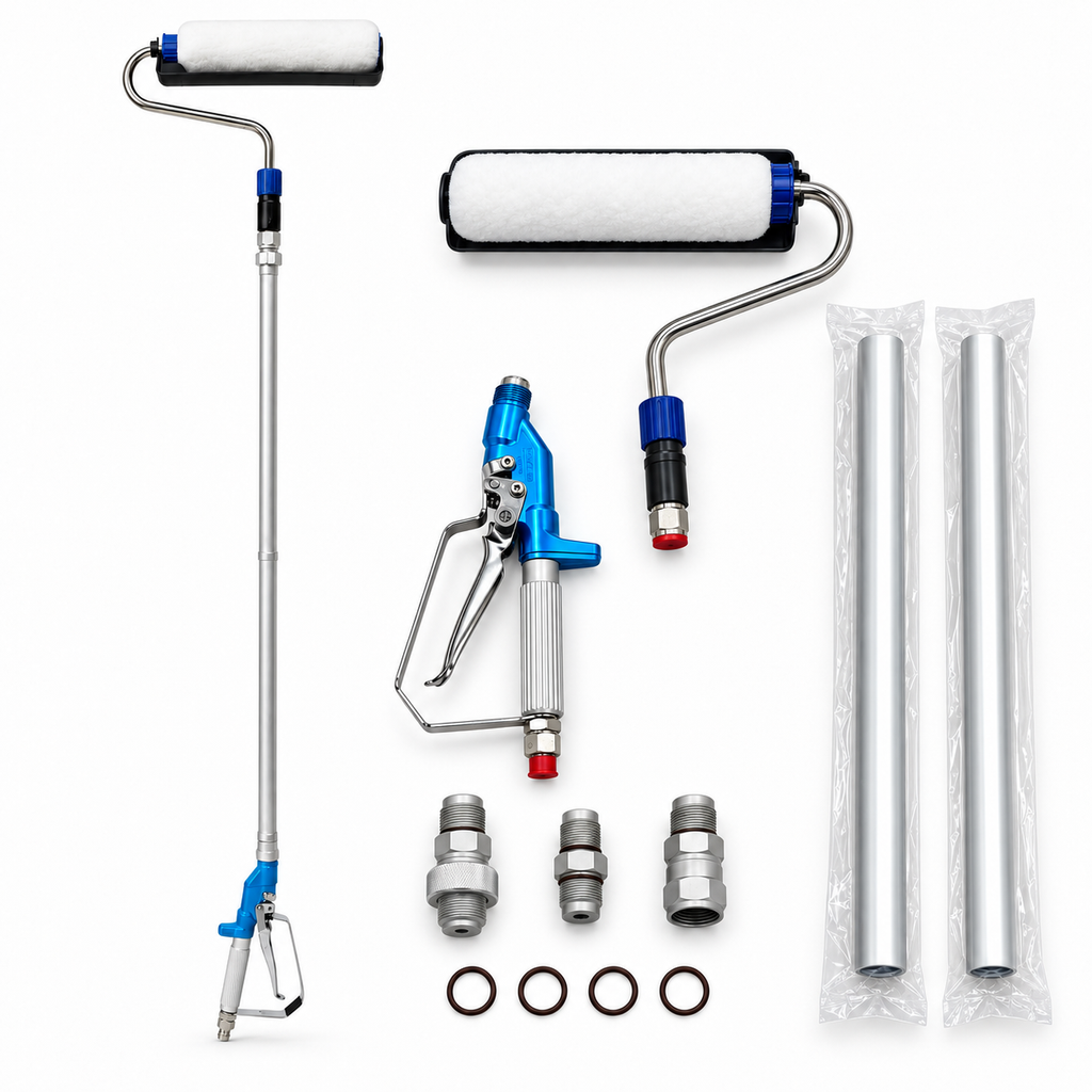 DAN’S 12mm Nap Airless Pressure Paint Roller Kit with 1m Extension Pole & Spray Gun – 248 Bar