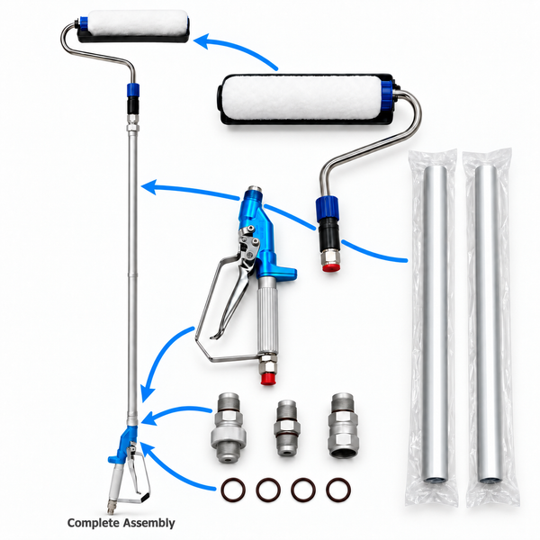 DAN’S 12mm Nap Airless Pressure Paint Roller Kit with 1m Extension Pole & Spray Gun – 248 Bar