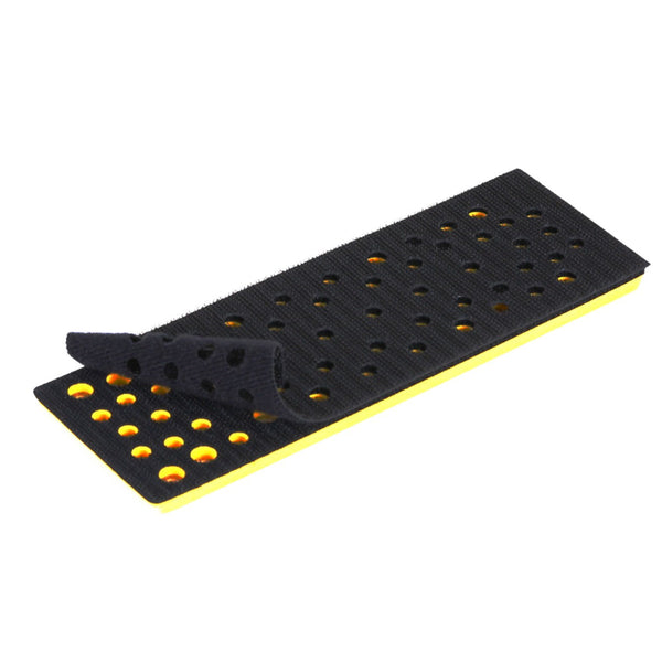 Mirka DEOS 70x198mm grip backing pad with a black pad saver being attached