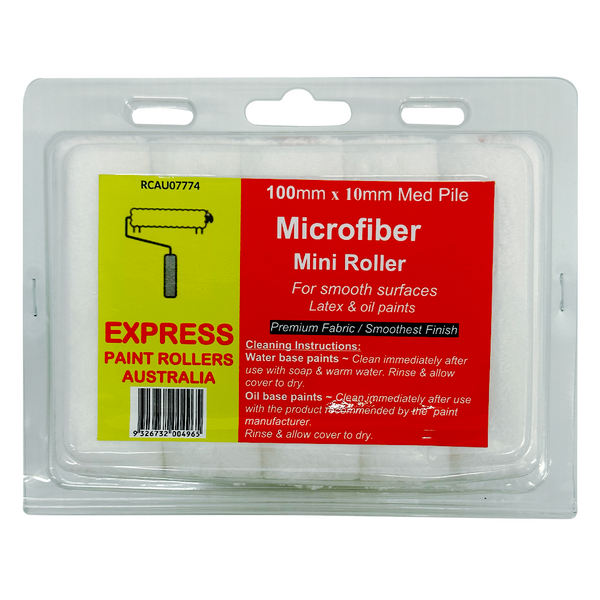 Express Rollers 100mm Mini-Microfibre Rollers 10mm Nap - 10 Pack